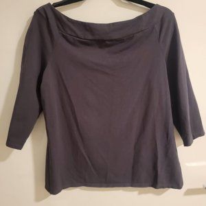 LOFT Dark Grey Charcoal Size XL Boatneck Stretch NWOT Fitted 3/4 Sleeve Top
